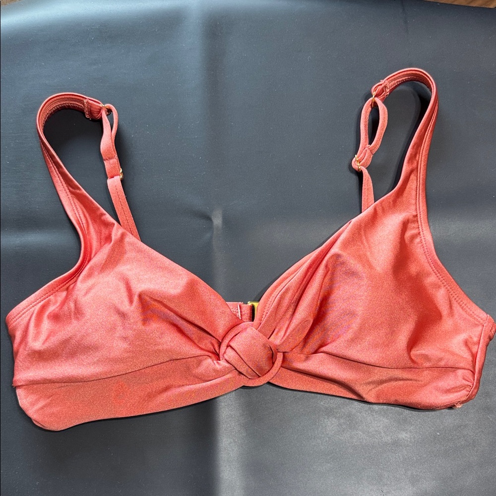 Elegant Coral Knot-Front Bikini Top